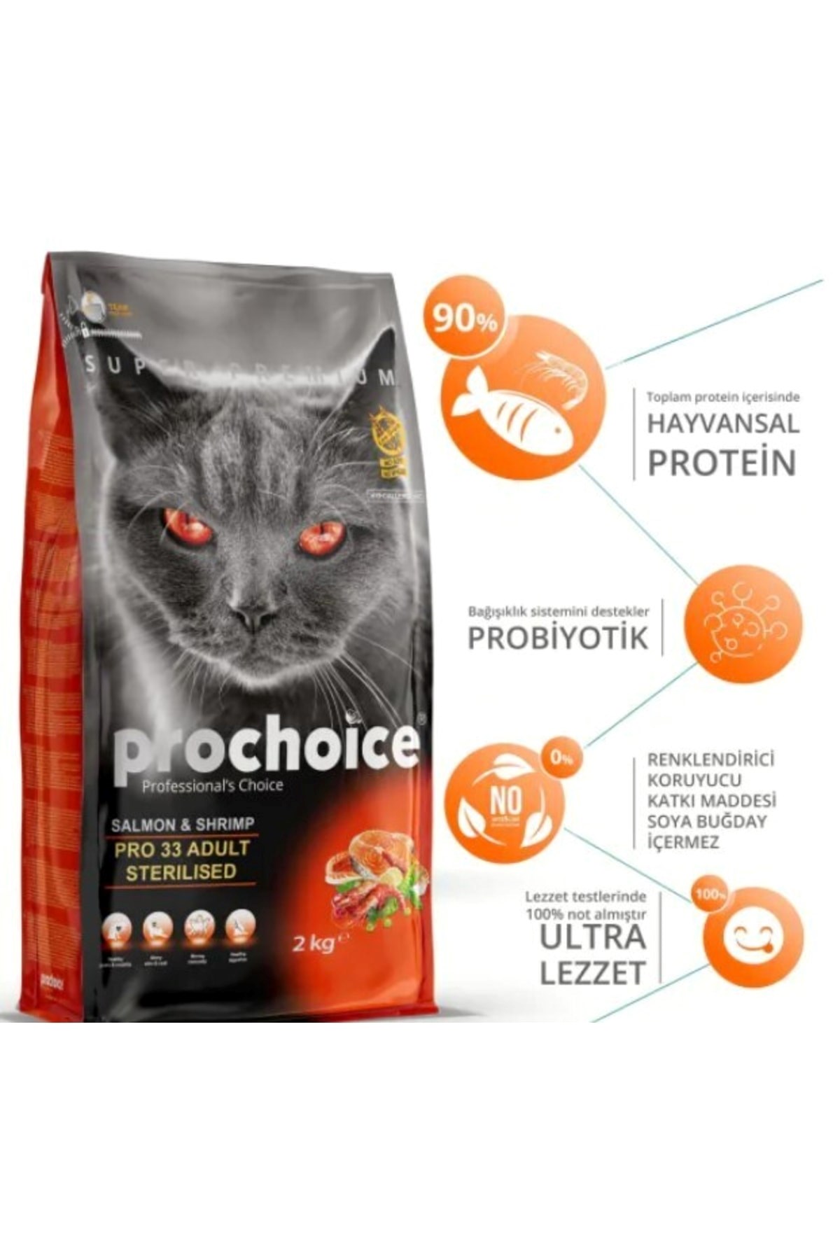 Pro Kısırlaştırılmış Somon Karidesli Yetişkin Kedi Maması 2 Kg