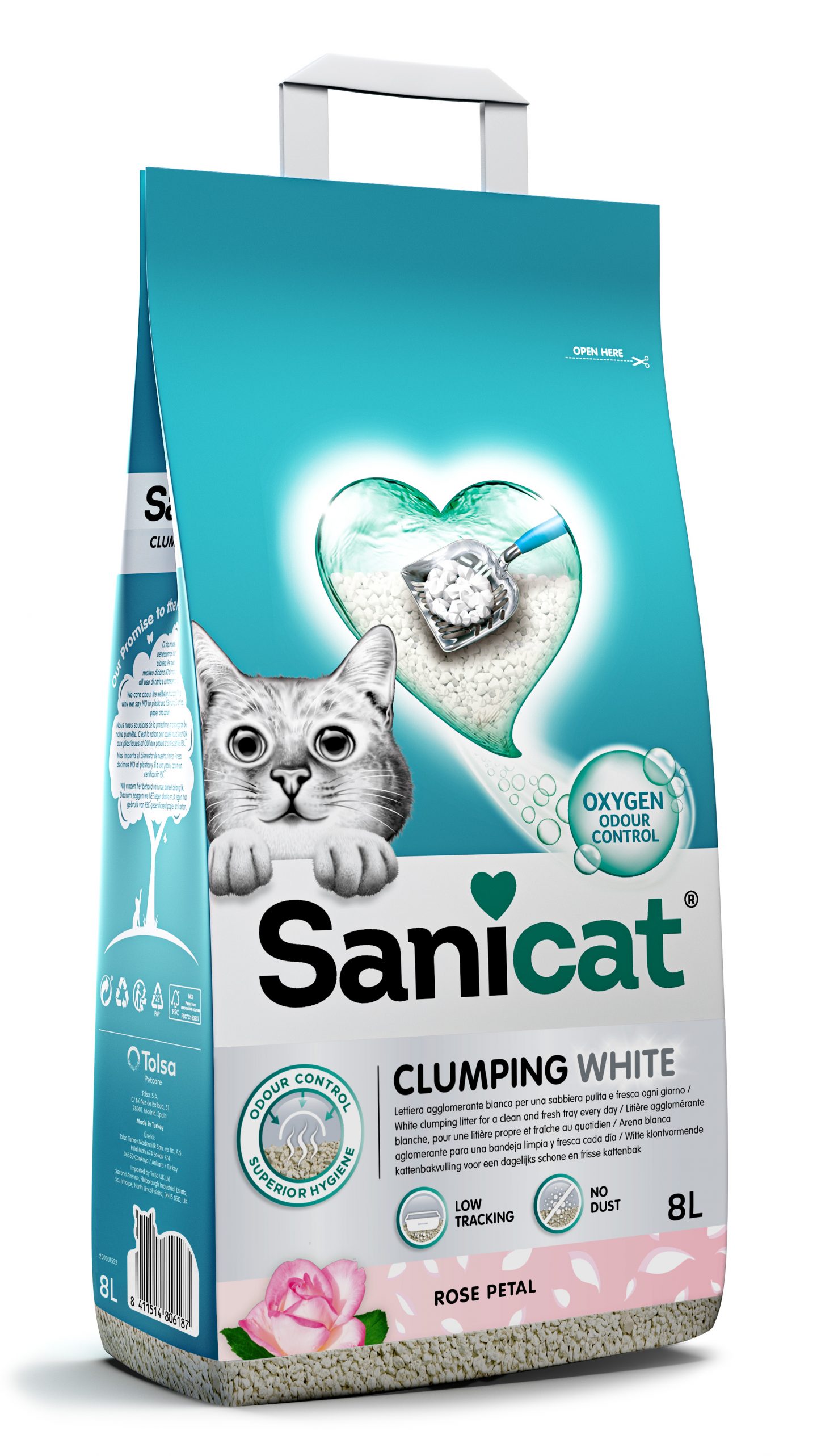 Sanicat Clumping White Gül Kokulu Kedi Kumu 8l